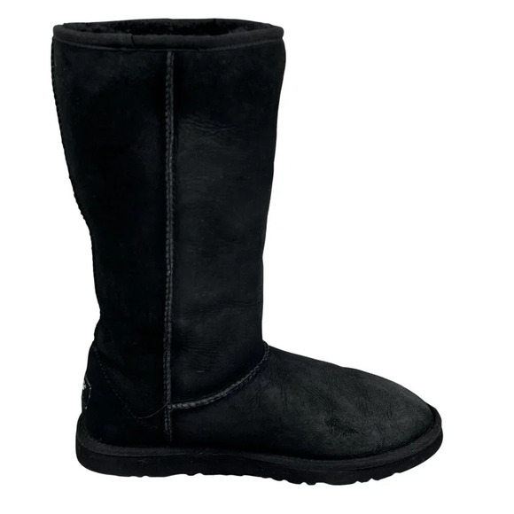 Ugg Womens 6 Black Genuine Leather & Sheepskin Tall Winter Boots Snow Sports Fun - Picture 7 of 16